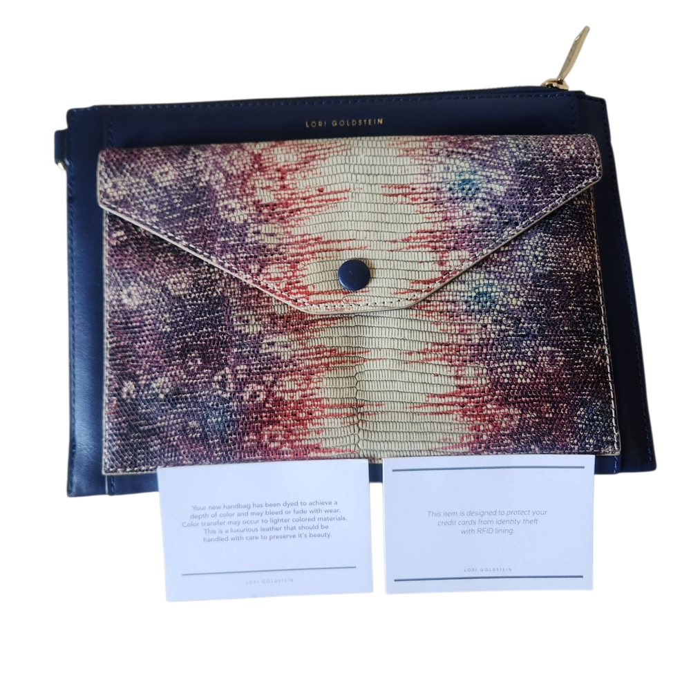 LOGO by Lori Goldstein Multicolor Snakeskin Envelope Leather Clutch RFID protect
